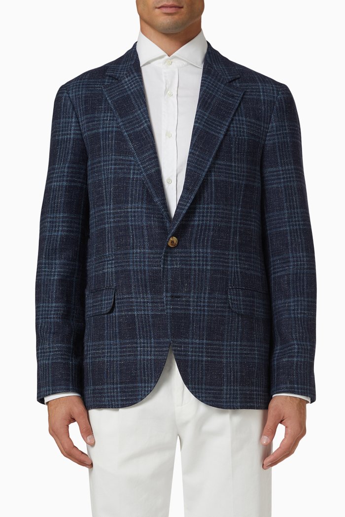 

Notched-collar Blazer in Wool Blend, Blue