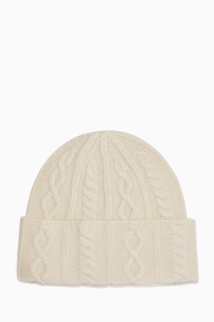 

Beanie Hat in Cashmere Nordic Cable Knit, White