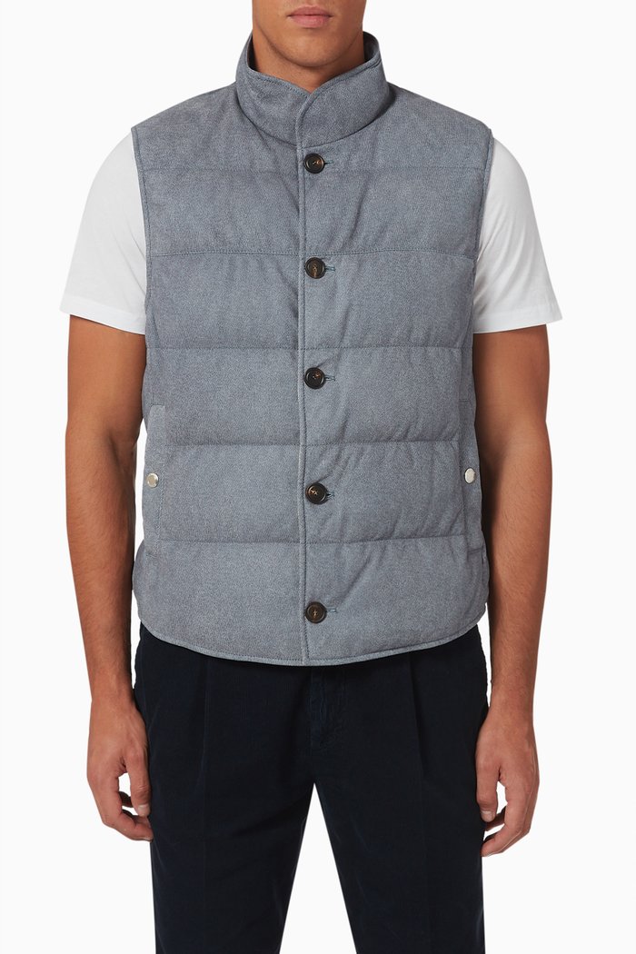 

Padded Vest in Nubuck Leather, Blue