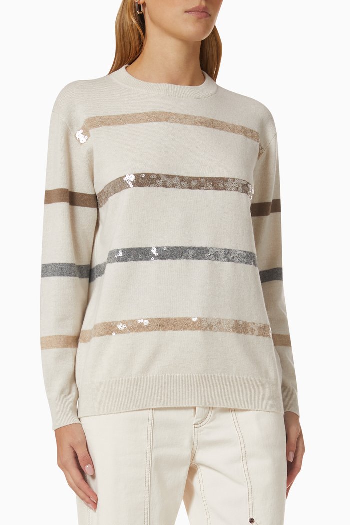 

Sequin-stripe Sweater in Wool-knit, Neutral