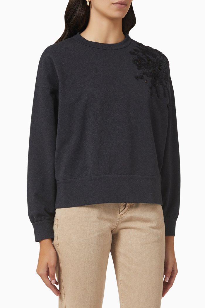 

Floral Broderie Anglaise Sweatshirt in Cotton, Grey