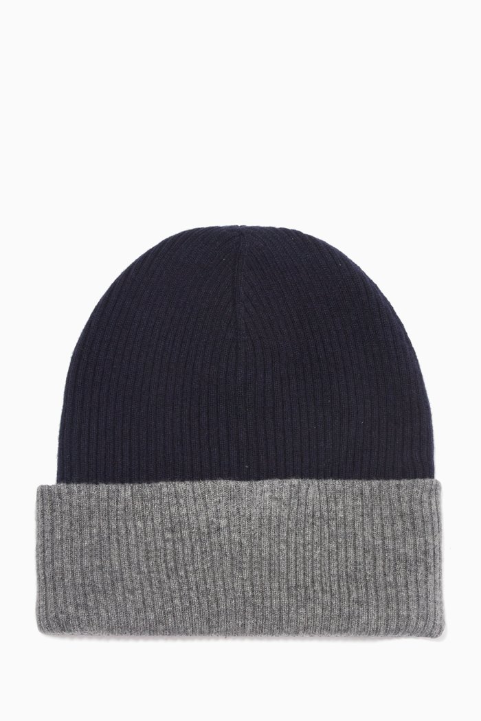 Beanie Hat in Cashmere Rib-knit, Blue
