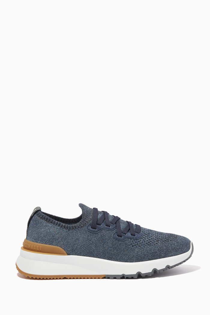 

Runners in Coton Knit & Semi-polished Calfskin, Blue