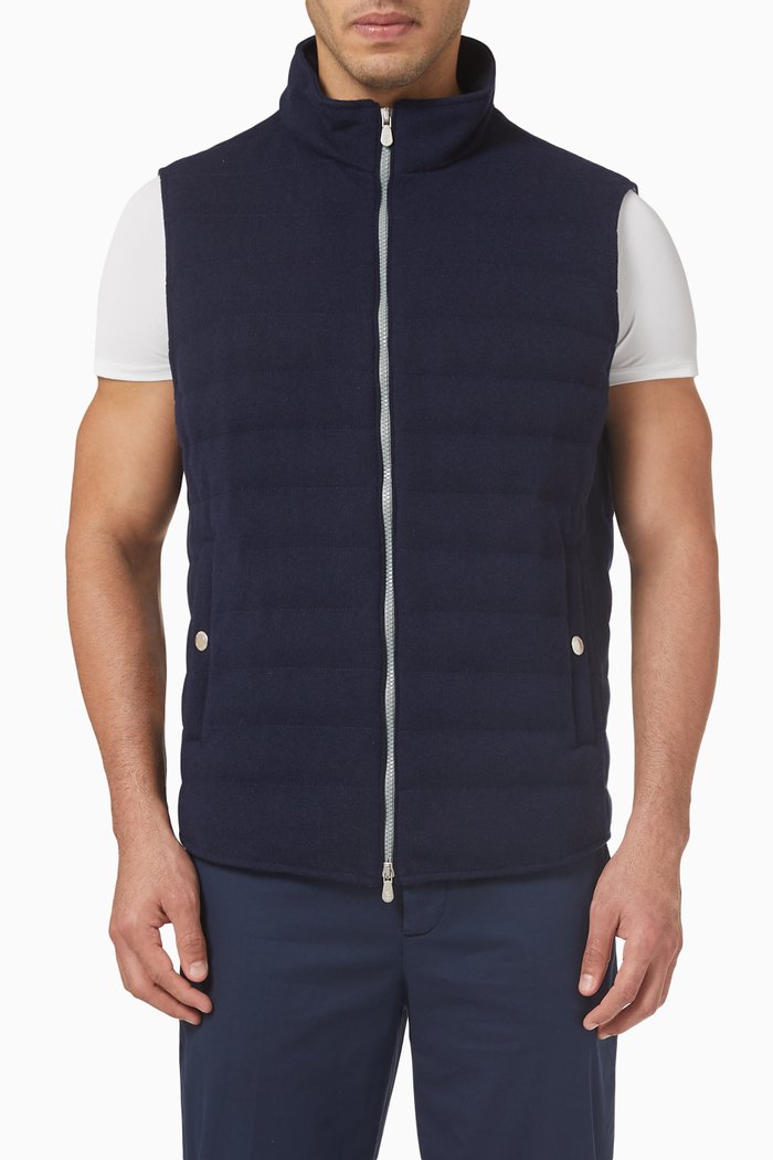 

Padded Zip-up Vest in Cashmere, Blue
