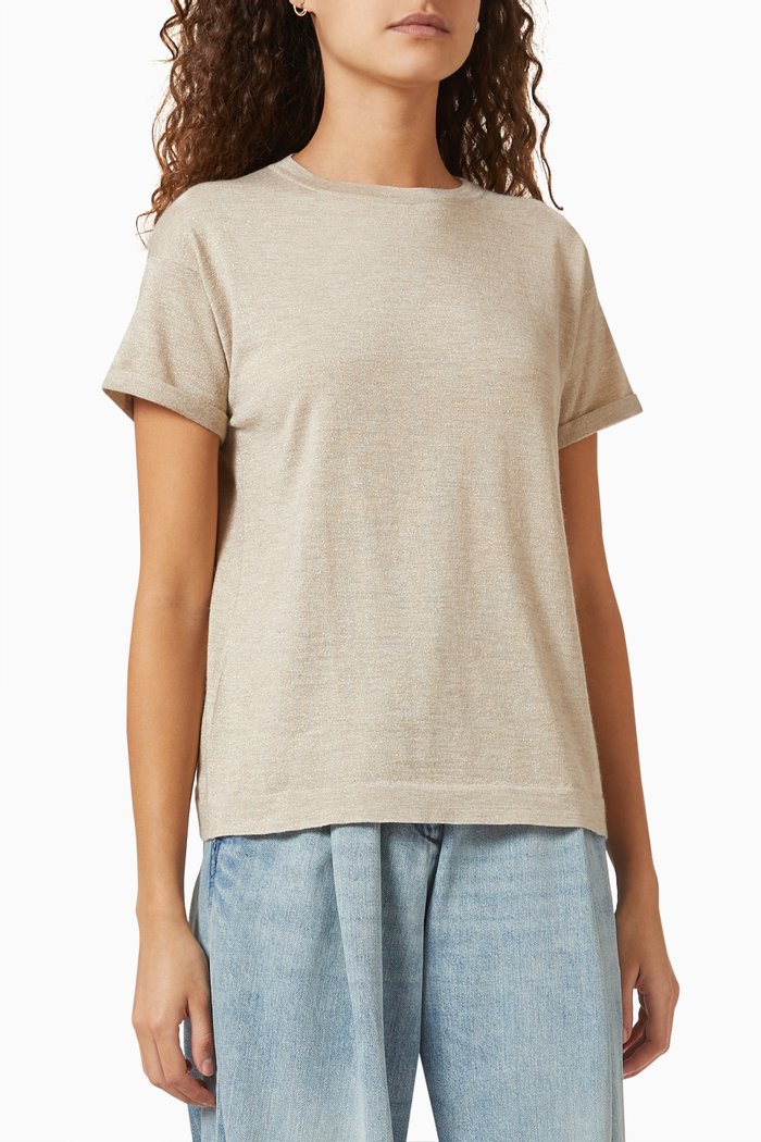 

Lightweight T-shirt Sweater in Lamé Cashmere & Silk, Neutral