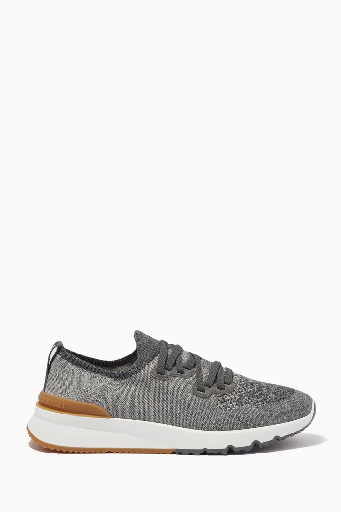 Runners in Wool Knit & Semi-polished Calfskin, Black
