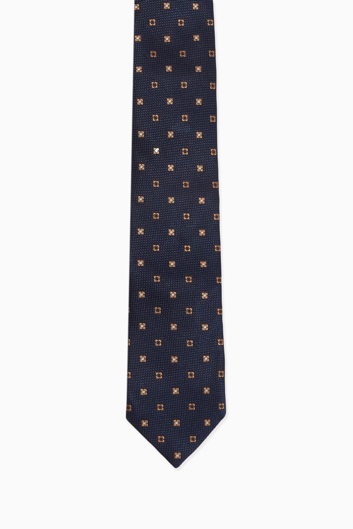 Patterned Jacquard Tie in Woven Silk, Blue