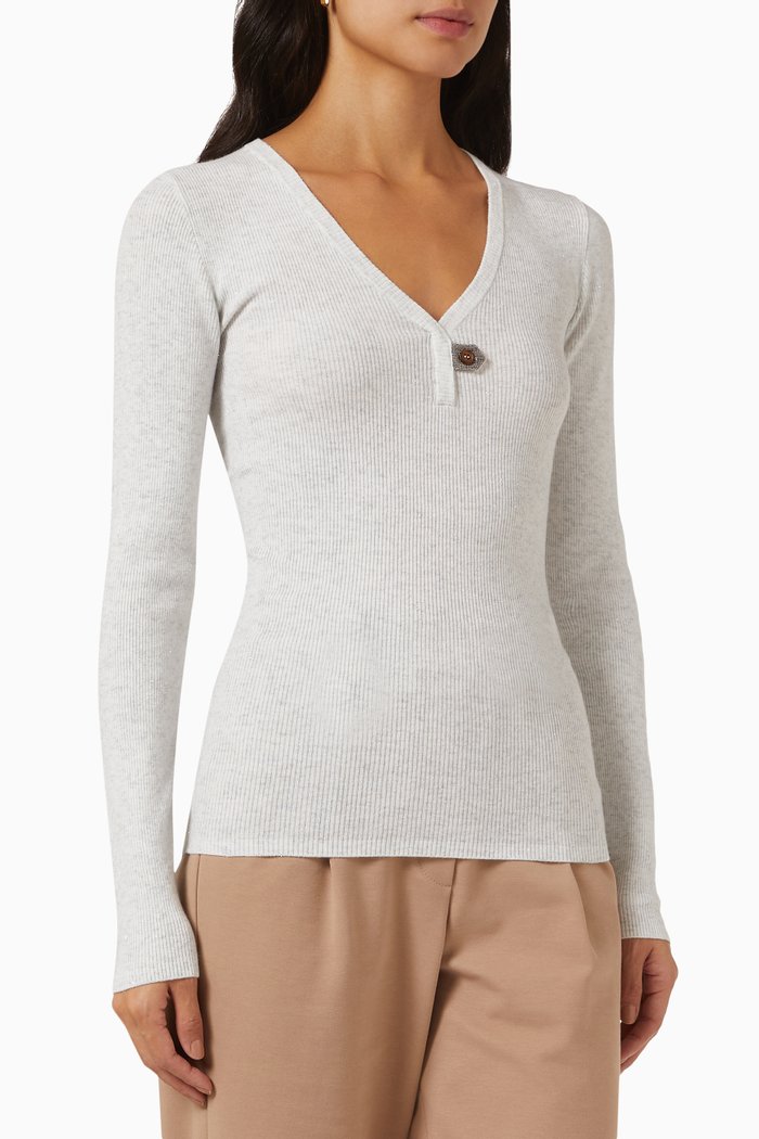 

V-Neck Ribbed Sweater, White