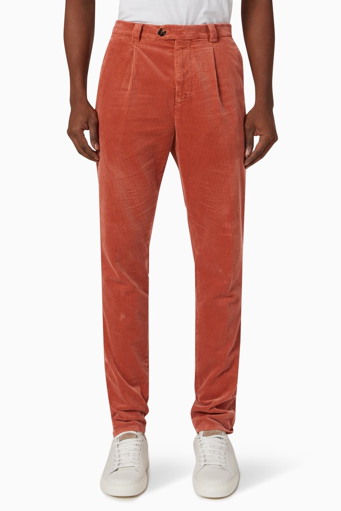 

Garment-dyed Leisure-fit Pants in Corduroy, Orange