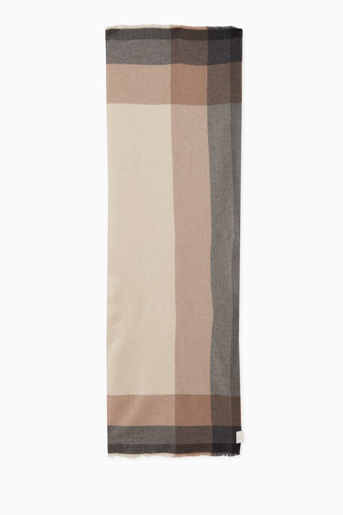 

Scarf in Wool & Cashmere Checked Twill, Grey