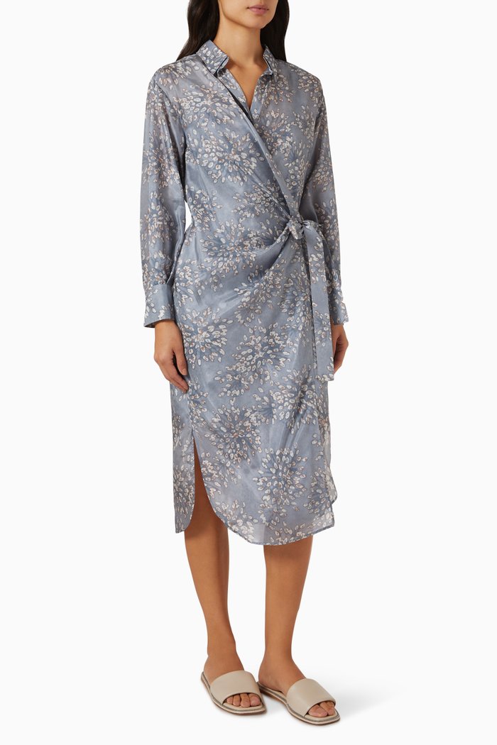 

Printed Wrap Shirtdress, Blue