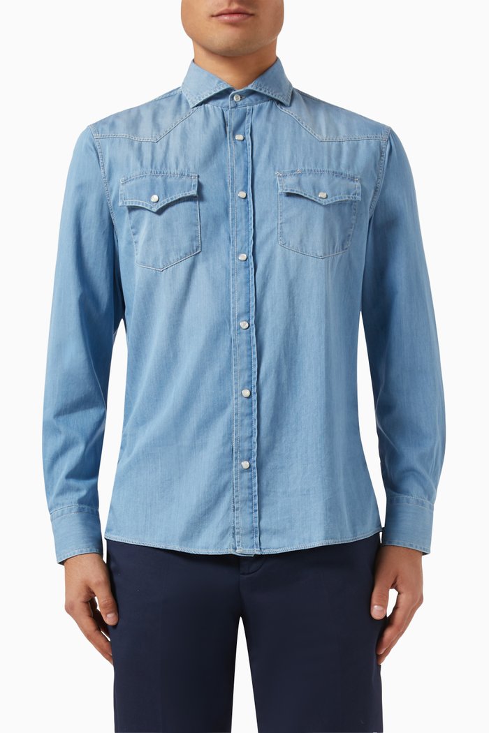

Long-sleeved Shirt in Denim, Blue