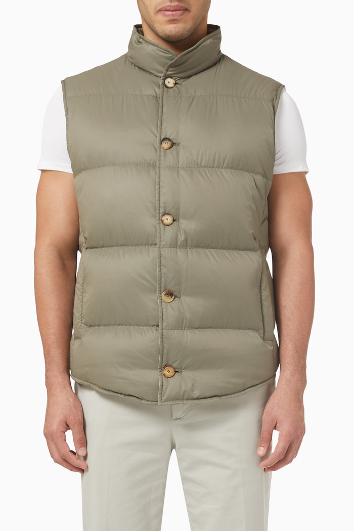 

Water-resistant Padded Vest in Matte Nylon, Green