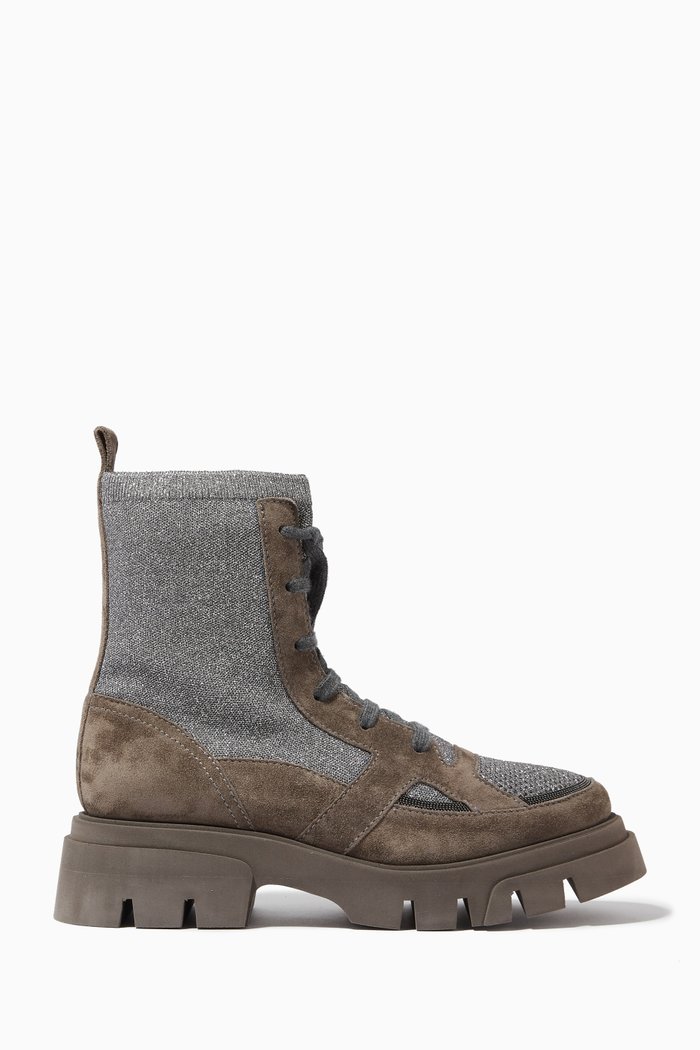 

Boots in Lurex Knit & Suede, Grey