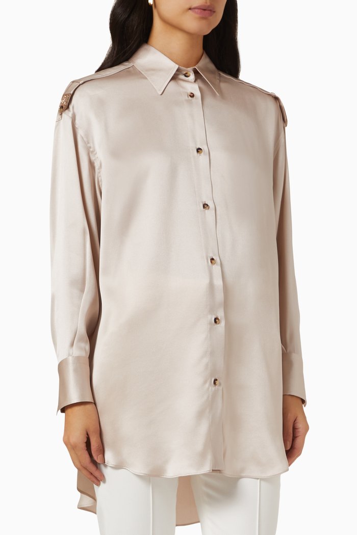 

Beaded Epaulettes Silk Blouse, Neutral