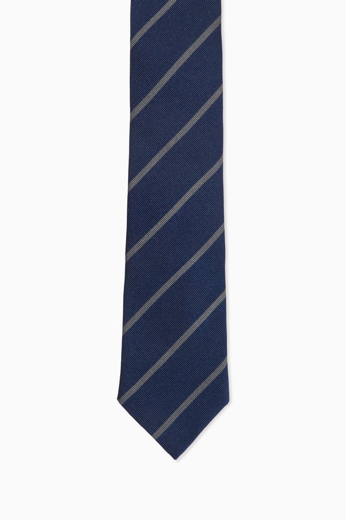 

Striped Tie in Silk Twill, Blue