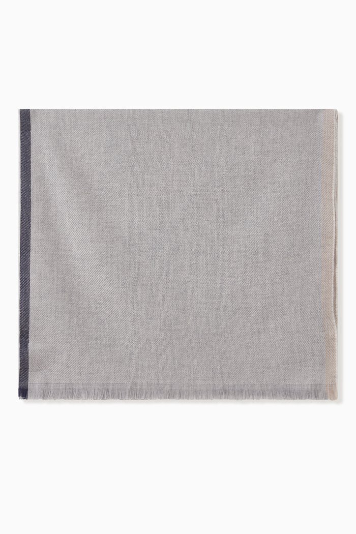 

Stripe-edge Scarf in Cashmere & Wool, Grey