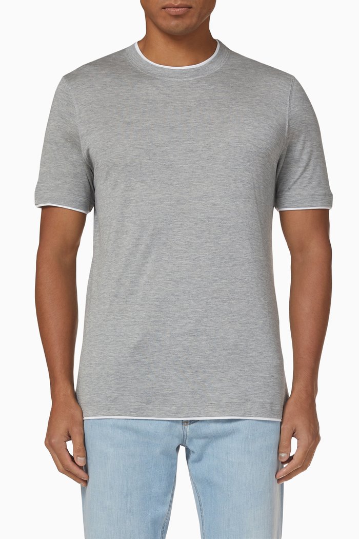 Contrast Trim T-shirt in Silk & Cotton, Grey