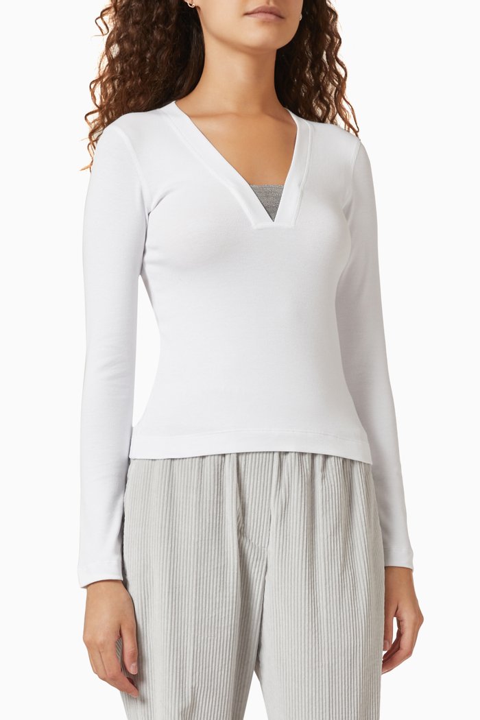 

T-shirt in Cotton Ribbed Jersey, White