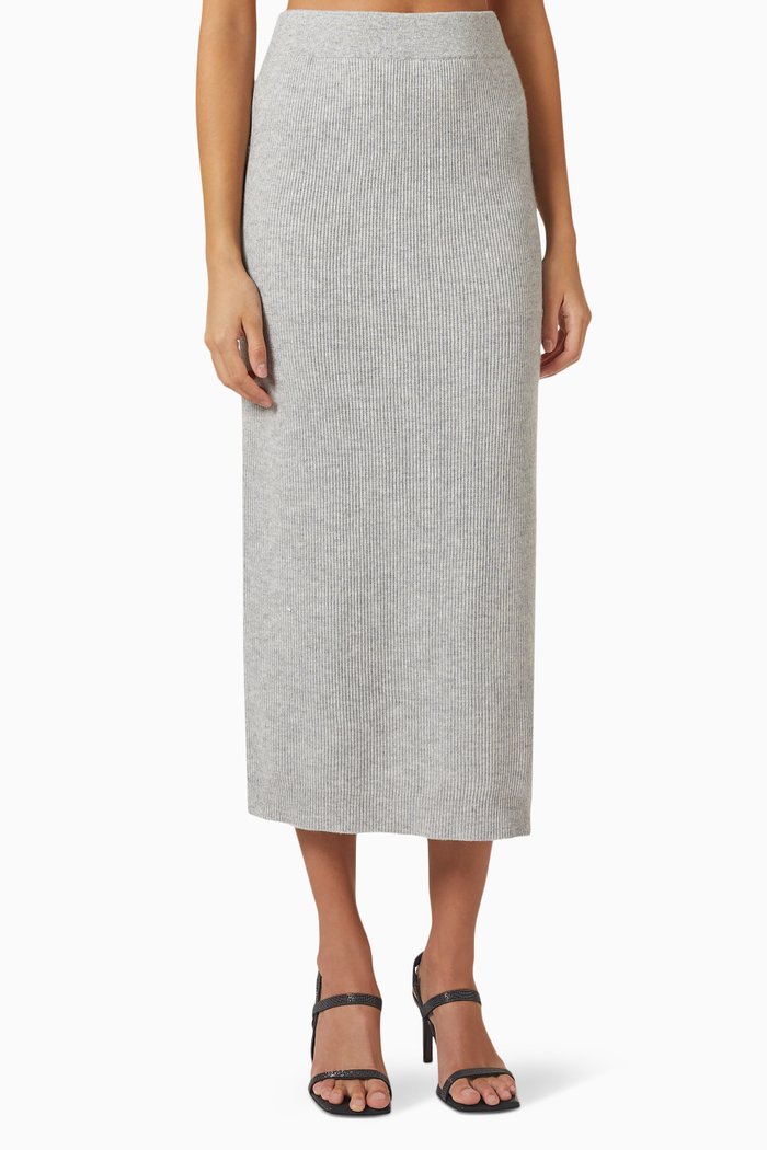 

Skirt in Virgin Wool, Cashmere & Silk Horizontal Rib, Grey