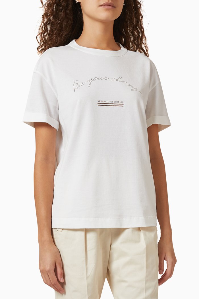 

"Be Your Change" T-shirt in Lightweight Cotton Jersey, White