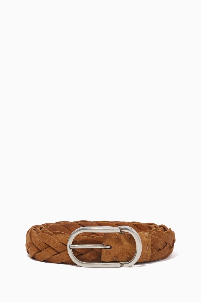 Braided Belt in Suede, Brown