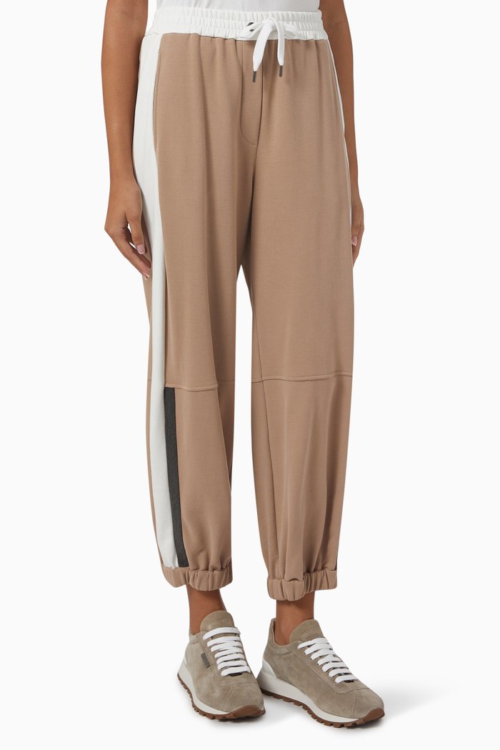 Panel Sweatpants in French Terry Cotton Jersey, Neutral