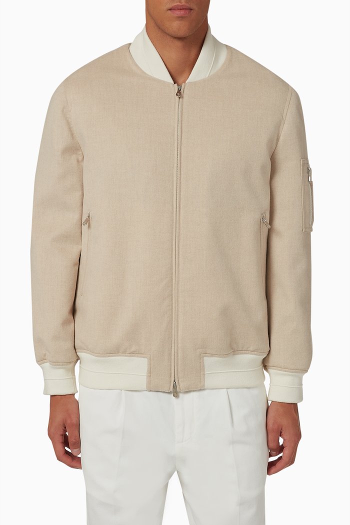 

Padded Bomber Jacket in Bonded Cashmere, White