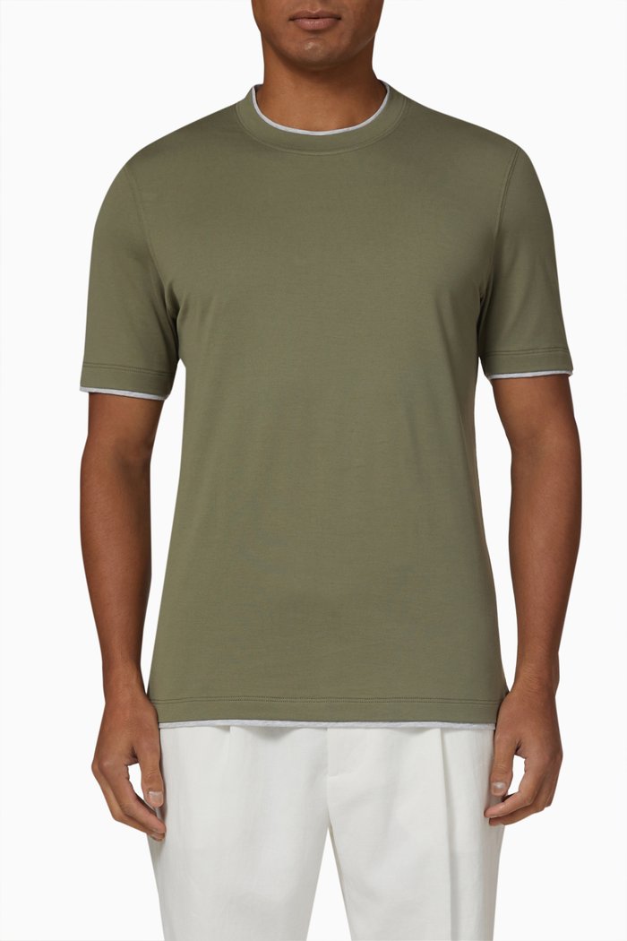 

Layered T-shirt in Cotton, Green