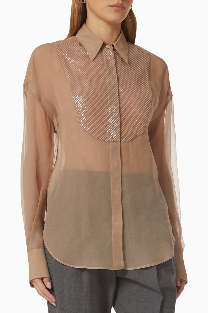 

Sequin-embellished Shirt in Silk, Neutral