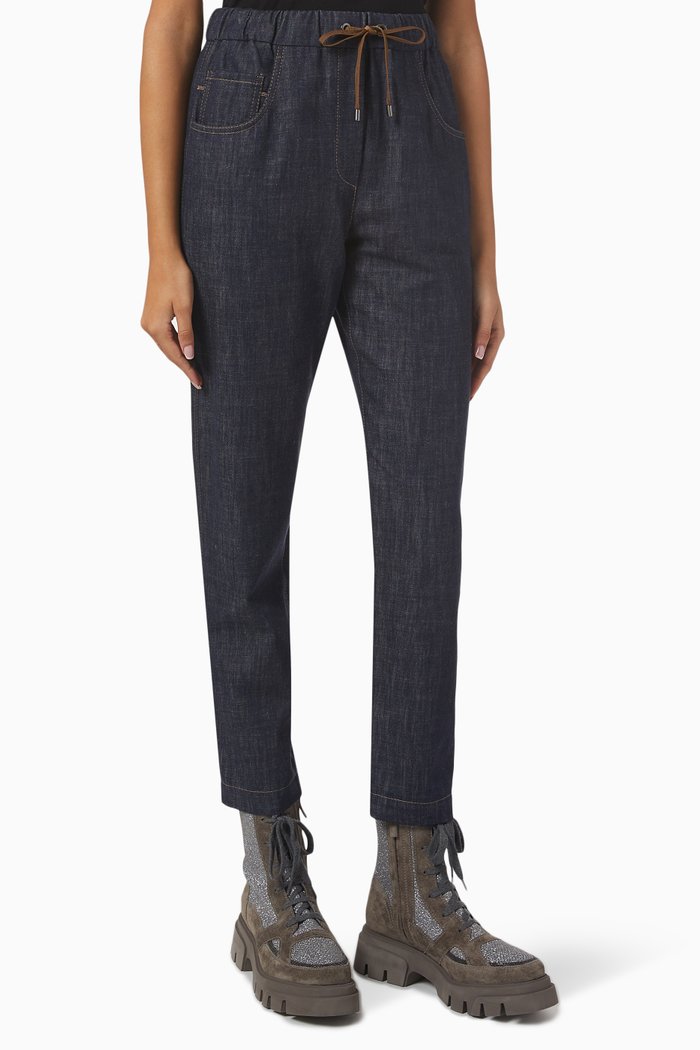 

Drawstring Pants in Denim, Blue