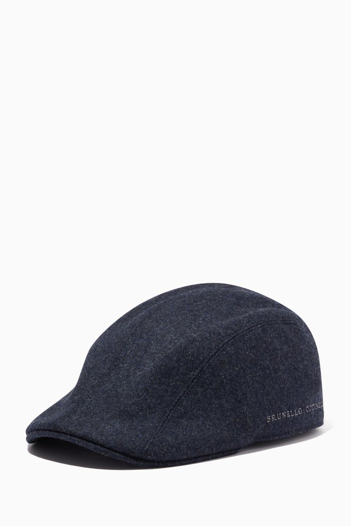 

Logo-embroidered Flat Cap in Virgin Wool Flannel, Grey