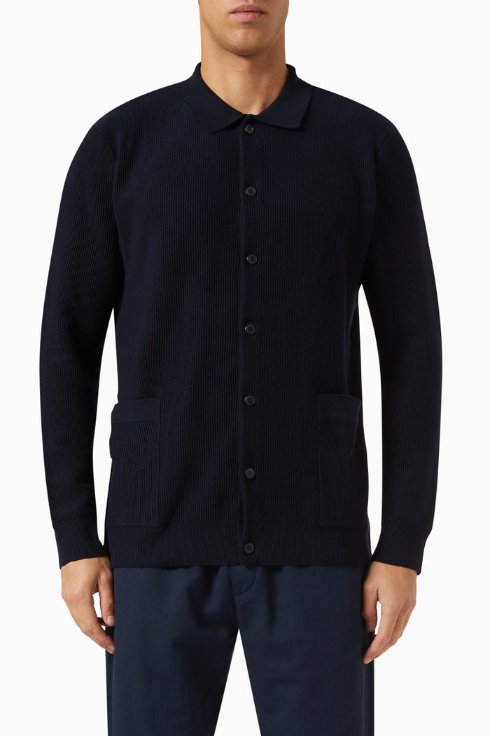 

Textured Jacket in Knitted Cotton, Blue