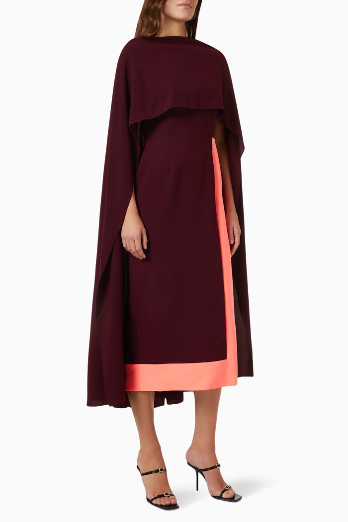 

Elina Cape Sleeve Midi Dress in Bonded Crepe, Burgundy