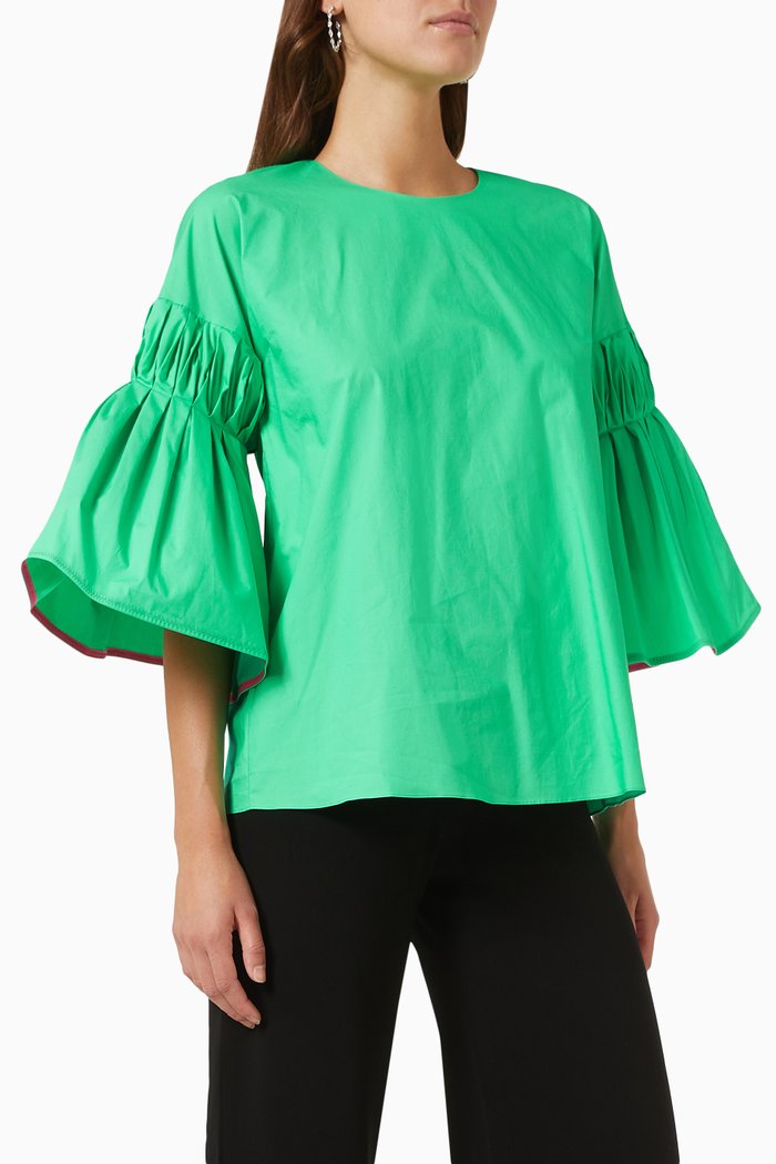 Kamalah Flared Sleeve Top in Organic Cotton, Green