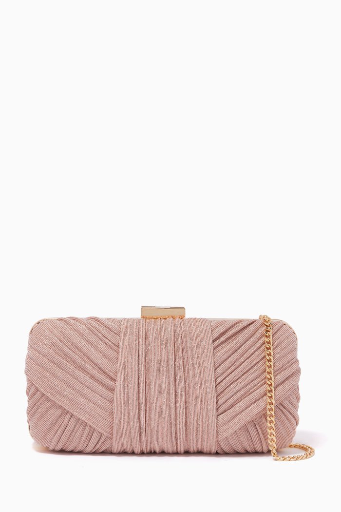

Pleated Clutch Bag in Lurex, Brown