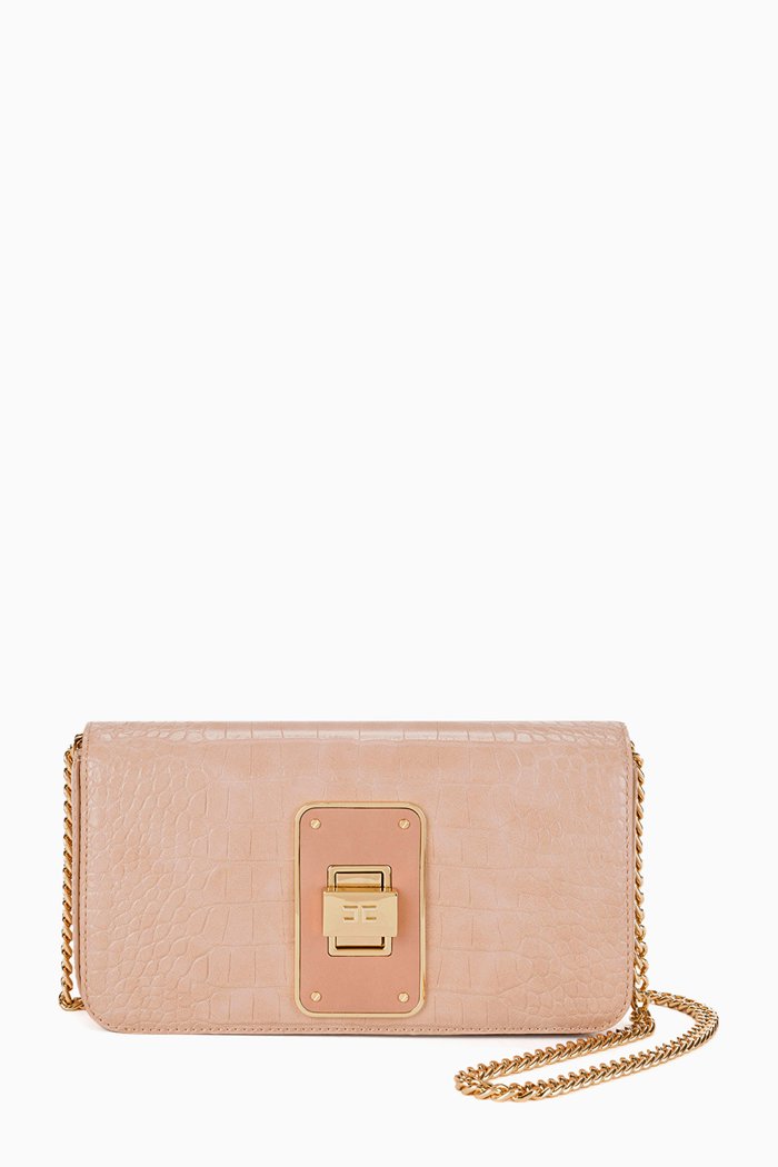 

Shoulder Bag in Croc-embossed Faux Leather, Brown