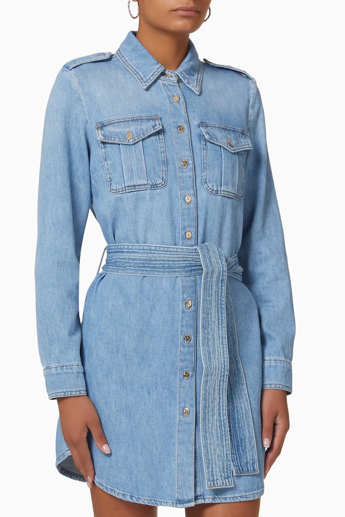 

Belted Shirt Dress in Denim, Blue