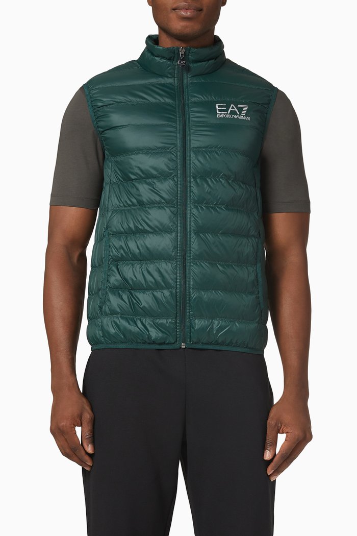 Logo Print Puffer Vest in Technical Fabric, Green