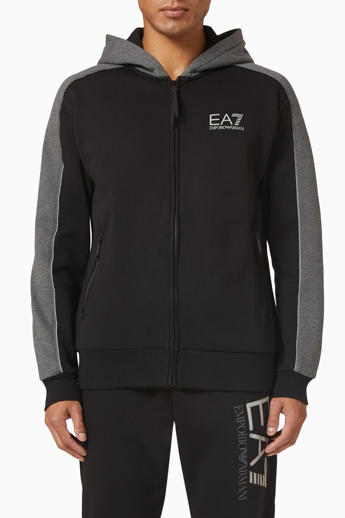 Colour-block Jacket in Cotton Blend, Black
