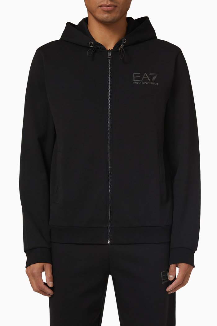 

Zip-through Hoodie in Cotton, Black