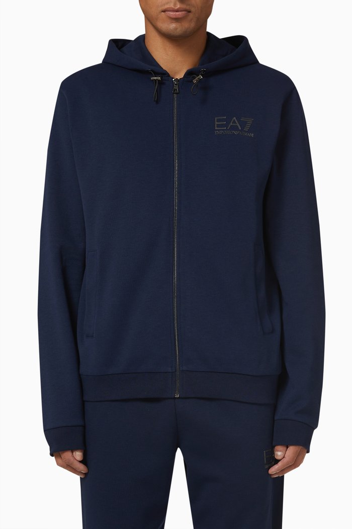 

Zip-through Hoodie in Cotton, Blue