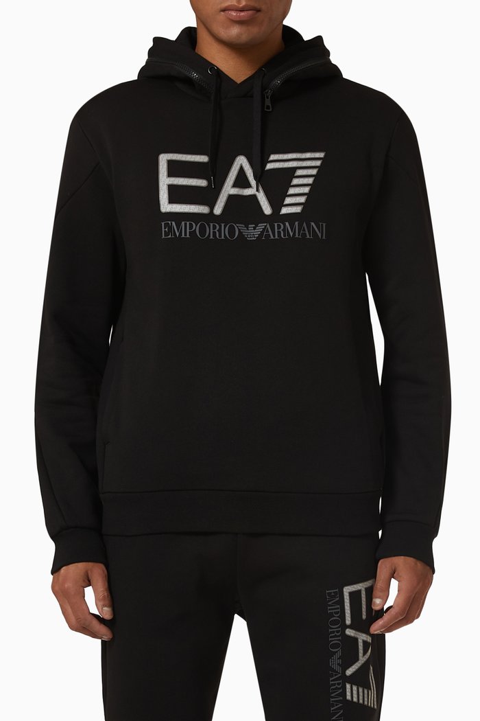 EA7 Hoodie in Cotton Blend, Black