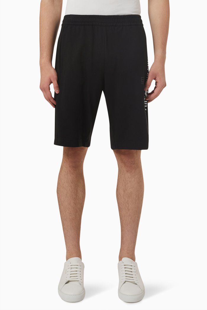 EA7 Train Logo Series Shorts in Jersey, Black