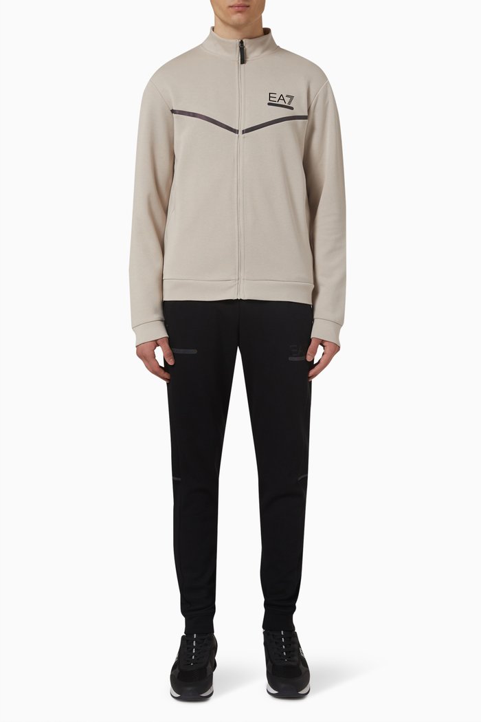 

EA7 Natural Ventus7 Tracksuit in Cotton-blend Jersey, Neutral