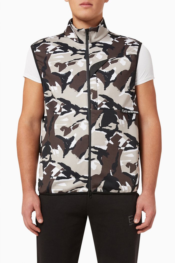 

EA7 Camo-print Sport Travel Gilet, Multicolour