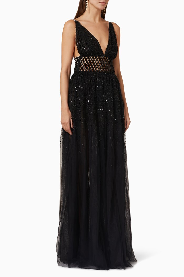 

Maxi Dress in Sequin Bead Tulle, Black