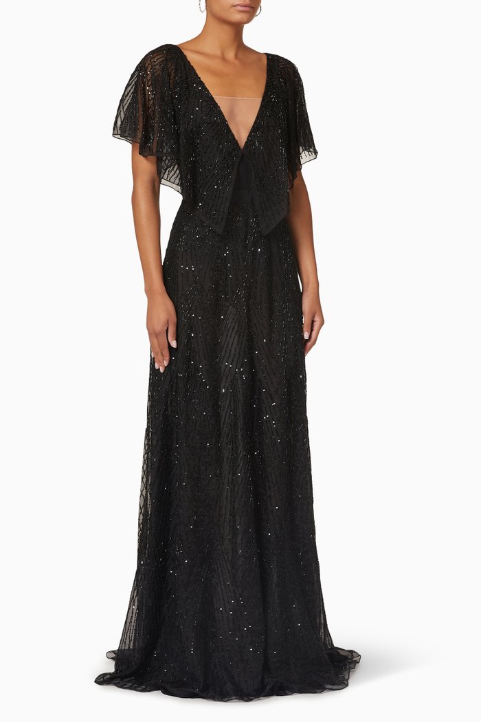 

Maxi Dress in Sequin Bead Fabric, Black