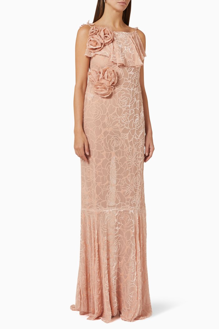 

Maxi Dress in Viscose Silk Devoré, Brown