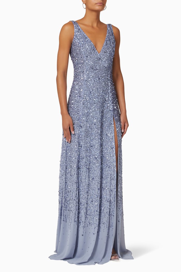 

Maxi Dress in Sequin Bead Georgette, Purple